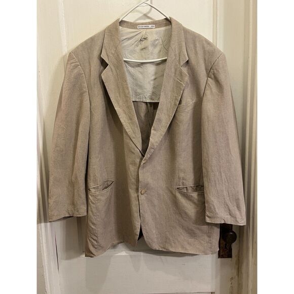 HUGO BOSS Beige 100% Linen Summer Sports Coat Blazer JacketMens Size 46R